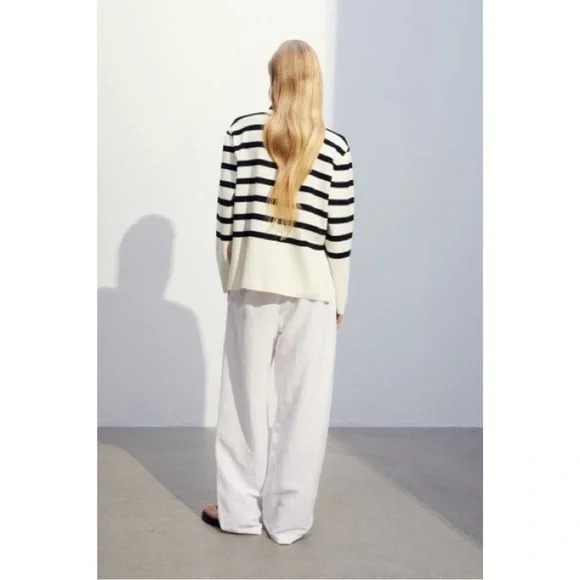 Cream/Striped Mock Turtleneck Sweater - Picture 6 of 9